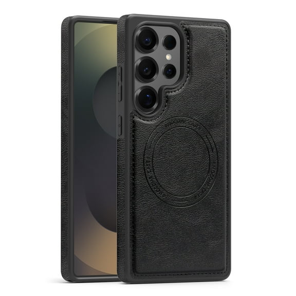 Magnetic For Samsung Galaxy S24 FE Phone Case,Compatible with Mag-Safe,Military Grade Drop Protection,Classic PU Leather Shockproof Ultra Slim Anti-fall Thin Fit Rugged Phone Case,Black