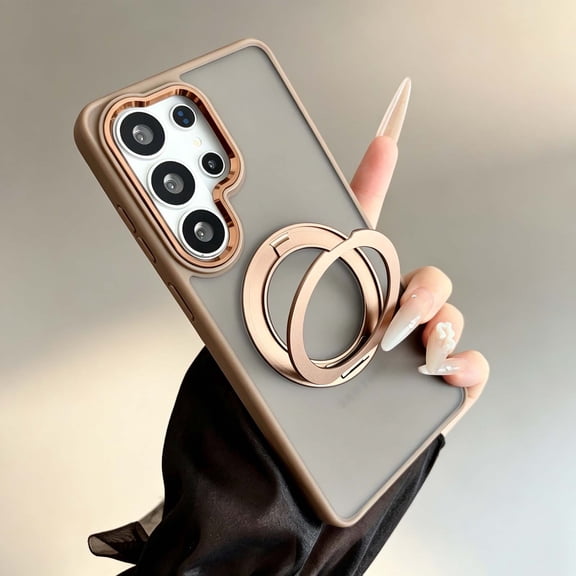 Magnetic For Samsung Galaxy S24 FE Phone Case,Compatible with Wireless Charging,360° Rotatable Ring Kickstand,Anti-Scratch Matte Translucent Back Design,Shokcproof Non-Slip Phone Case,Desert Gold