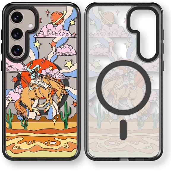 Magnetic for Samsung Galaxy S24 Magsafe Case Cute Aesthetic - Durable Shockproof 6.6 ft Drop Impact Phone Case Cover with Funny Fashion Cowboy Design 6.2" Black