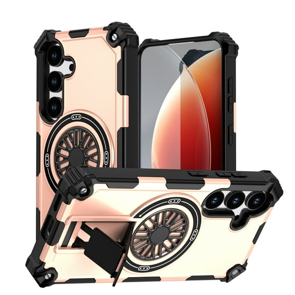 Magnetic for Samsung Galaxy S24 Plus Case with Hidden Stand, Compatible with Mag-Safe, Military Grade Drop Protection, Built-in Kickstand for Samsung Galaxy S24 Plus Heavy Duty Cover, Rosegold
