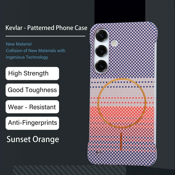 Magnetic for Samsung Galaxy S24 Plus Frameless Case,  Slim Borderless Fiber Texture Hard Protective Case Support Wireless Charging, Shockproof Anti-Scratch Cover for Samsung Galaxy S24 Plus, Orange