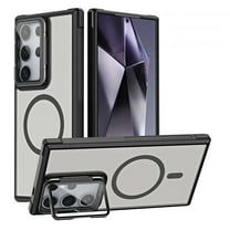 Magnetic for Samsung Galaxy S24 Ultra Case with Camera Cover Stand [Compatible with MagSafe] [Military-Grade Protection] Translucent Matte Slim Shockproof Phone Case Wireless Charging,Black