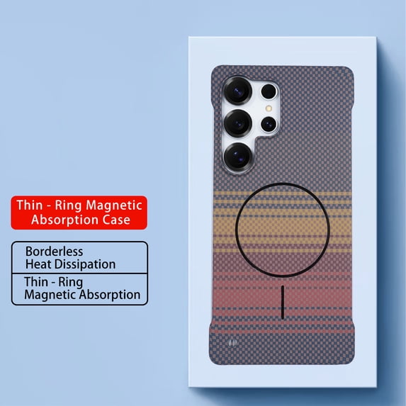 Magnetic for Samsung Galaxy S24 Ultra Frameless Case, Slim Borderless Fiber Texture Hard Protective Case Support Wireless Charging, Shockproof Anti-Scratch Cover for Samsung Galaxy S24 Ultra, Yellow