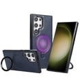 thumbnail image 1 of Magnetic for Samsung Galaxy S24 Ultra Vintage PU Leather Case, Business Invisible Stand [Compatible with Magsafe] Wireless Charging Ultra Slim Kickstand Phone Case Cover for S24 Ultra, Blue, 1 of 8