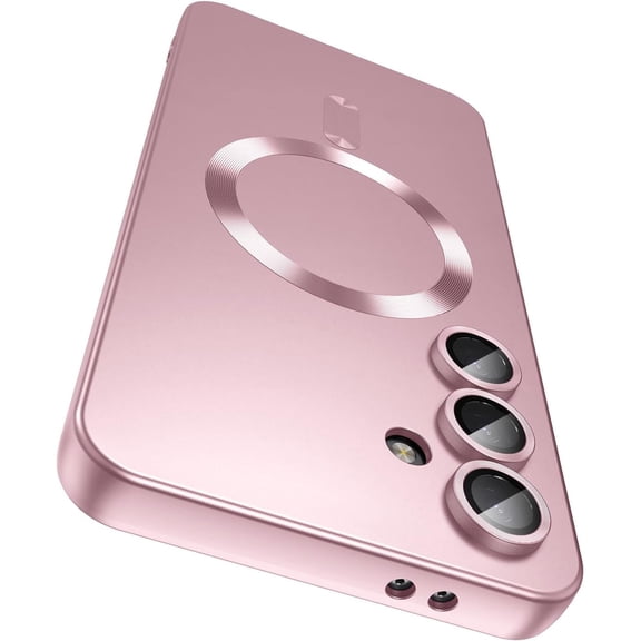 Magnetic for Samsung Galaxy S25 Case [Compatible with MagSafe][Built-in Camera Lens Protector] Slim Soft Silicone Bumper Shockproof Metallic Luster Phone Shell
