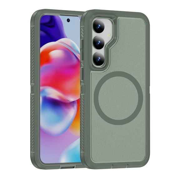 Magnetic for Samsung Galaxy S25 Case,Compatible with MagSafe,Military Grade Dropproof Translucent Matte Hard Back Soft Edge Anti-Fingerprint Protective Case for Samsung Galaxy S25,Green