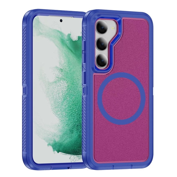 Magnetic for Samsung Galaxy S25 Case,Compatible with MagSafe,Military Grade Dropproof Translucent Matte Hard Back Soft Edge Anti-Fingerprint Protective Case for Samsung Galaxy S25,Blue+Rose