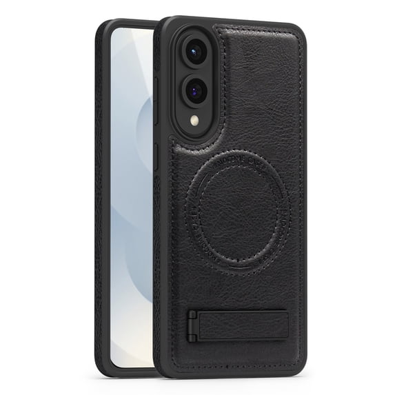 Magnetic for Samsung Galaxy S25 Edge PU Leather Case, Compatible with Magsafe, Built-in Invisible Stand, Premium Ultra Slim Adjustable Kickstand Protective Phone Case for Galaxy S25 Edge, Black