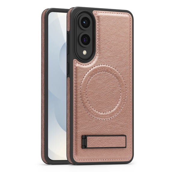 Magnetic for Samsung Galaxy S25 Edge PU Leather Case, Compatible with Magsafe, Built-in Invisible Stand, Premium Ultra Slim Adjustable Kickstand Protective Phone Case for Galaxy S25 Edge, Rosegold