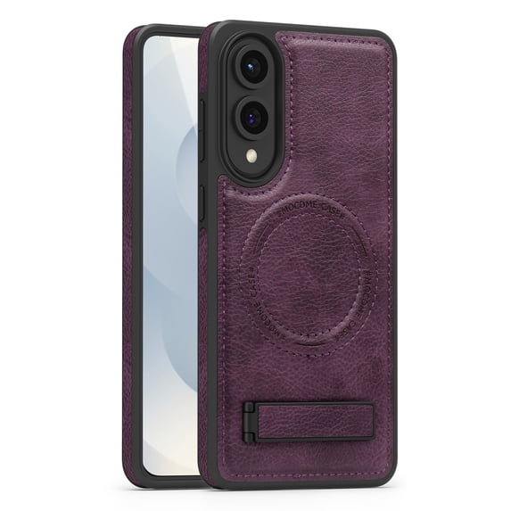 Magnetic for Samsung Galaxy S25 Edge PU Leather Case, Compatible with Magsafe, Built-in Invisible Stand, Premium Ultra Slim Adjustable Kickstand Protective Phone Case for Galaxy S25 Edge, Darkpurple