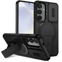 Magnetic For Samsung Galaxy S25 FE Phone Case,With Contractile Kickstand,Camera Cover,Compatible with Mag-Safe,Heavy Duty Shockproof Protection Anti-fall Anti-Scratch Rugged Phone Case,Black