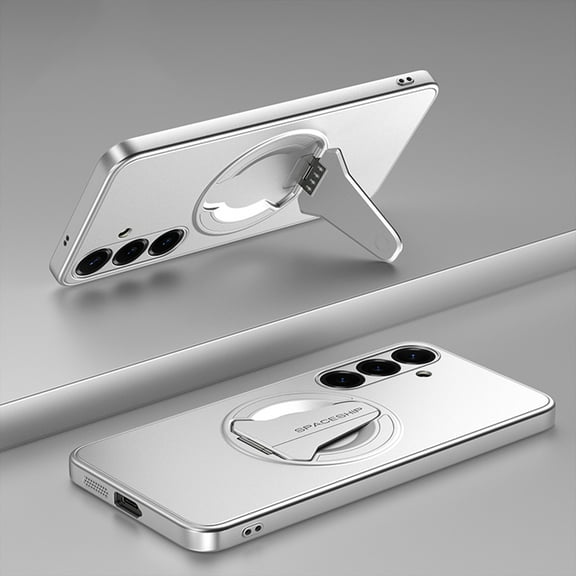 Magnetic For Samsung Galaxy S25 Phone Case,Built-in Contractile Kickstand,Compatible with Mag-safe,Anti-Scratch Shckproof Anti-fall Drop Protection,Ultra Slim Durable Phone Case,Silver