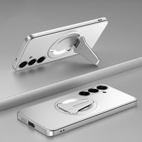 Magnetic For Samsung Galaxy S25 Phone Case,Built-in Contractile Kickstand,Compatible with Mag-safe,Anti-Scratch Shckproof Anti-fall Drop Protection,Ultra Slim Durable Phone Case,Silver