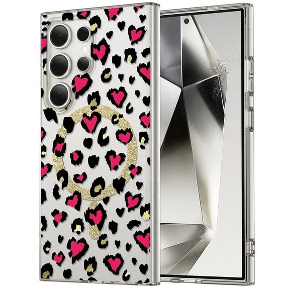 Magnetic for Samsung Galaxy S25 Plus Case,Compatible with MagSafe, Leopard Patterned Design Samsung Galaxy S25 Plus Case for Women for Girls, Slim Shockproof Soft TPU Bumper Hard PC Back Case, Rose