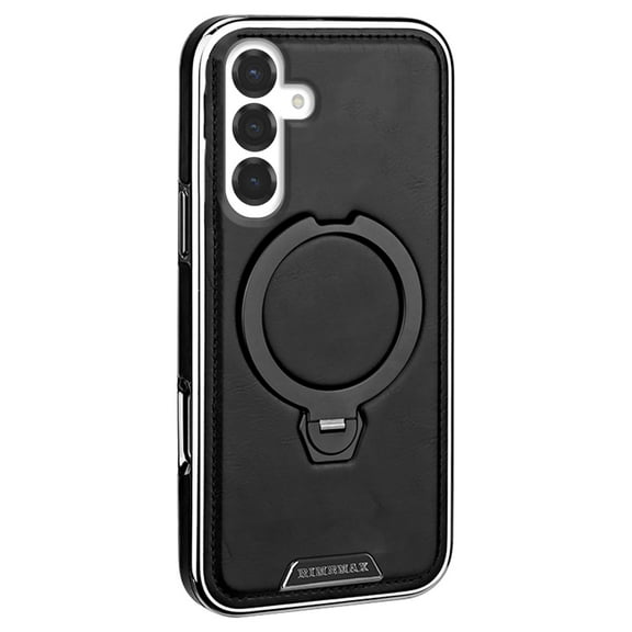 Magnetic for Samsung Galaxy S25+ Premium PU Leather Case,Invisible 360 Rotating Stand [Compatible with Magsafe] Slim Kickstand Shockproof Phone Cover For Samsung Galaxy S25+,Black