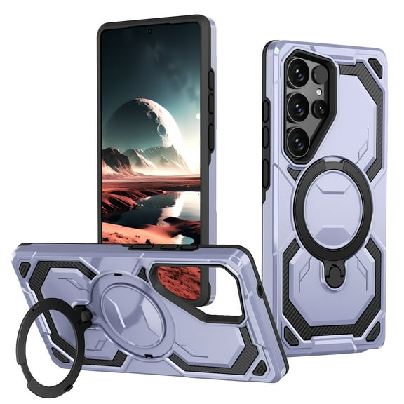 Magnetic for Samsung Galaxy S25 Ultra Case with Kickstand, [Compatible with MagSafe] [Military Grade Protection] Ring Stand Heavy Duty Drop Shockproof Rugged Phone Case for S25 Ultra - Lightpurple