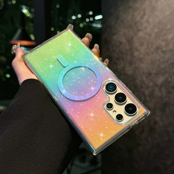 Magnetic for Samsung Galaxy S25 Ultra Case Women Girls, [Holographic Iridescent Color Changing Effect] Fashion Slim Cute and Shockproof Anti-fall Protective Transparent Dazzling Color Phone Case,C