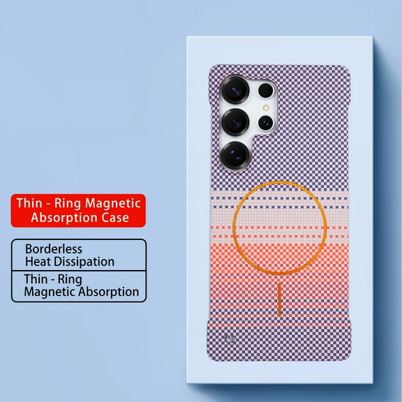 Magnetic for Samsung Galaxy S25 Ultra Frameless Case,  Slim Borderless Fiber Texture Hard Protective Case Support Wireless Charging, Shockproof Anti-Scratch Cover for Samsung Galaxy S25 Ultra, Orange