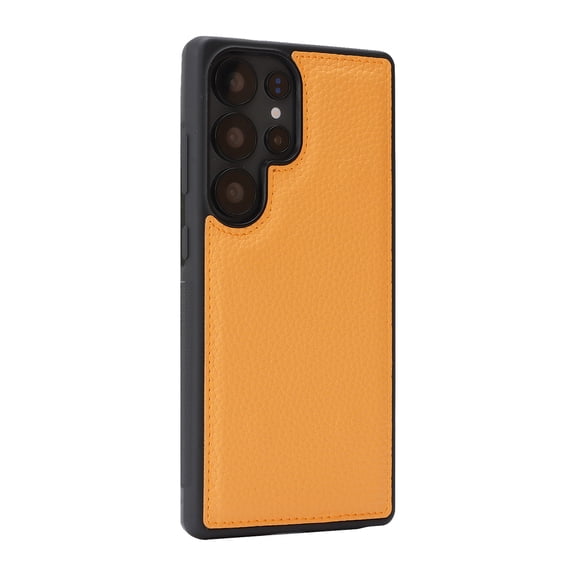 Magnetic For Samsung Galaxy S25 Ultra Phone Case,Compatible With Wireless Charging,Lychee Pattern PU Leather Back,Shockproof PC + TPU Hybrid Anti-fall Drop Protection,Rugged Thin Phone Case,Orange