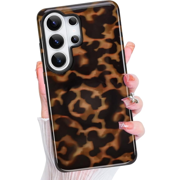 Magnetic for Samsung Galaxy S26 Ultra Case Brown Tortoise Shell Phone case for Galaxy S26 Ultra Women Men, Compatible with Magsafe, Dual-Layer Protective Cover, Amber Leopard 2