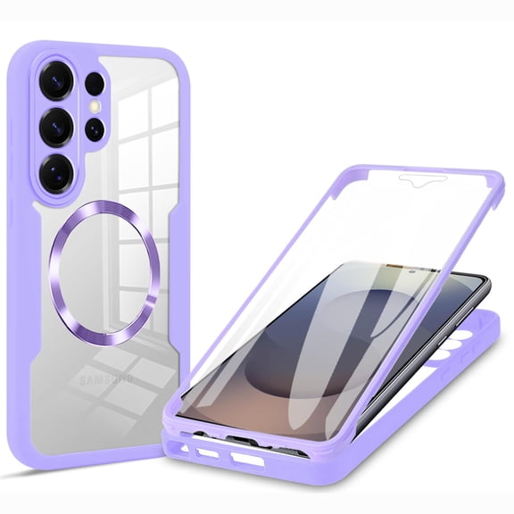 Magnetic for Samsung Galaxy S26 Ultra Case, [Non-Yellowing Clear] Cover Compatible with Mag-Safe, Built-in Screen Protector & Support Car Mount & Upgraded Camera Protection Shockproof Case, Purple