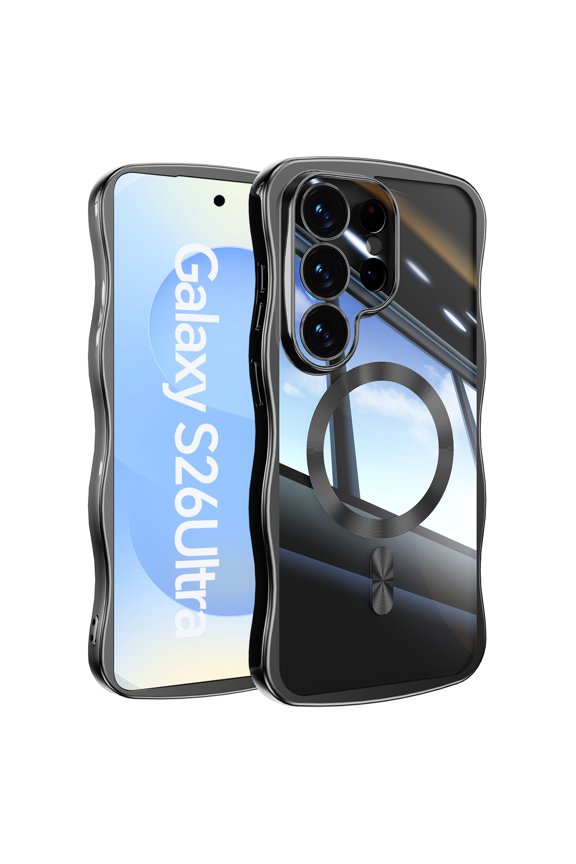 Magnetic For Samsung Galaxy S26 Ultra Phone Case,Cute Wavy Frame,Compatible with Mag-safe,Ultra Slim Shockproof Anti-fall Protection,Rugged Durable Electroplated Bumper Thin Phone Case,Black