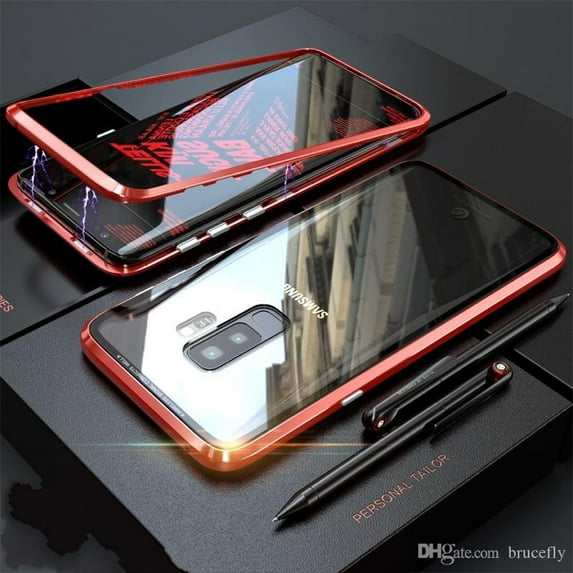 Magnetic Samsung Galaxy S9 Plus Case - (Red) Double Sided Tempered Glass Screen Protector Shockproof and Scratch Resistant Protection