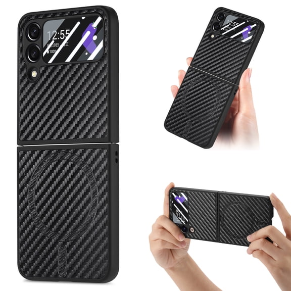 Magnetic Samsung Galaxy Z Flip 4 Case [Compatible with MagSafe],Anti-Fingerprint,Anti-Scratch,Ultra Slim Shockproof Luxury Samsung Galaxy Z Flip 4 Rugged Phone Cover Case,Black