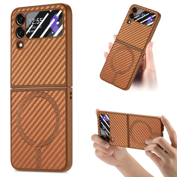 Magnetic Samsung Galaxy Z Flip 4 Case [Compatible with MagSafe],Anti-Fingerprint,Anti-Scratch,Ultra Slim Shockproof Luxury Samsung Galaxy Z Flip 4 Rugged Phone Cover Case,Brown