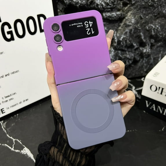 Magnetic Samsung Galaxy Z Flip 4 Case, [Compatible with MagSafe] Cute Gradient Color Case for Women & Men Soft TPU Shockproof with Camera Lens Protector Case for Samsung Galaxy Z Flip 4, Purple+Gray