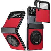 Magnetic for Samsung Galaxy Z Flip 4 Case with Ring Holder, [Hinge Protection] Built in Screen Protector & Camera Protection Slim Thin Hard PC Kickstand Shockproof Protective Case, Red