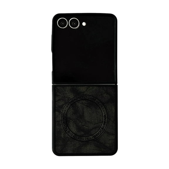 Magnetic for Samsung Galaxy Z Flip 5 Case, Compatible with MagSafe, PU Leather Shockproof Wireless Charging Slim Fit Protective Women Men Phone Case for Samsung Galaxy Z Flip 5, Black