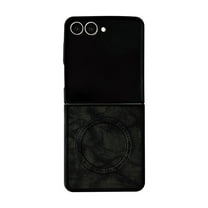Magnetic for Samsung Galaxy Z Flip 5 Case, Compatible with MagSafe, PU Leather Shockproof Wireless Charging Slim Fit Protective Women Men Phone Case for Samsung Galaxy Z Flip 5, Black