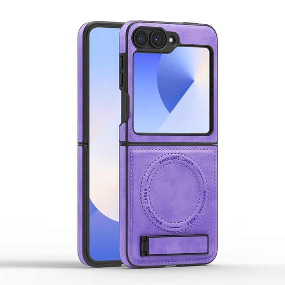 Magnetic for Samsung Galaxy Z Flip 5 PU Leather Case, Compatible with Magsafe, Built-in Invisible Stand, Premium Ultra Slim Adjustable Kickstand Protective Phone Case for Galaxy Z Flip 5, Purple