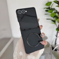 Magnetic For Samsung Galaxy Z Flip 5 Phone Case,Ultra Slim Anti-Scratch PU Leather Back,Compatible with Mag-Safe,Shockproof Drop Protection Rugged Durable Phone Case Cover,Black