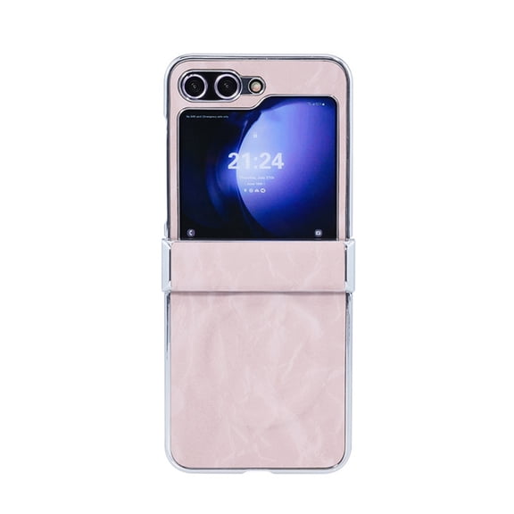 Magnetic For Samsung Galaxy Z Flip 5 Phone Case,With Hinge Protection,Compatible with Mag-Safe,Textured PU Leather Shockproof Electroplated Bumper Rugged Ultra Slim Phone Case,Pink