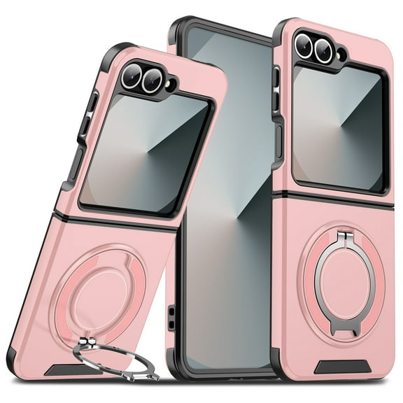 Magnetic for Samsung Galaxy Z Flip 7 Case [Compatible with MagSafe] [360° Rotatable Ring Holder Kickstand] [Military Grade Protection] Shockproof Slim Phone Case for Samsung Galaxy Z Flip 7,Pink