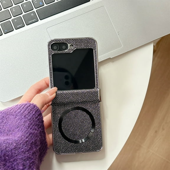 Magnetic for Samsung Galaxy Z Flip 7 Case, Glitter Bling Phone Case, Shockproof Sparkly Cute Women Girls Cover Support Wireless Charging for Samsung Galaxy Z Flip 7 Hinge Protection Case, Black
