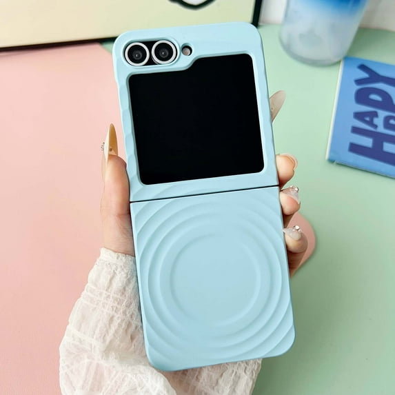 Magnetic For Samsung Galaxy Z Flip 7 FE/6/5 Phone Case,Compatible with Mag-Safe,Ripple Pattern Design,Anti-Scratch Shockproof Anti-Fall Protective Ultra Slim Rugged Thin Fit Phone Case,Blue