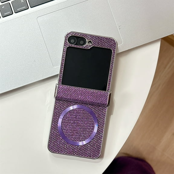 Magnetic for Samsung Galaxy Z Flip 7 FE Case, Glitter Bling Phone Case, Shockproof Sparkly Cute Women Girls Cover Support Wireless Charging for Samsung Galaxy Z Flip 6 Hinge Protection Case, Purple