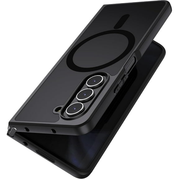 Magnetic for Samsung Galaxy Z Fold 5 Case [Compatible with MagSafe] Slim Translucent Matte Hard Back & Soft Black Bumper, Military Grade Drop Proof Cover, Shockproof Phone Case