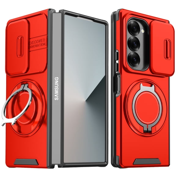 Magnetic for Samsung Galaxy Z Fold 6 Case [Compatible with MagSafe] [360° Rotatable Ring Holder Kickstand] [Military Grade Protection] Shockproof Slim Phone Case for Samsung Galaxy Z Fold 6,Red