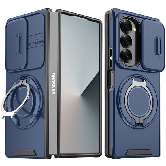Magnetic for Samsung Galaxy Z Fold 6 Case [Compatible with MagSafe] [360° Rotatable Ring Holder Kickstand] [Military Grade Protection] Shockproof Slim Phone Case for Samsung Galaxy Z Fold 6,Blue
