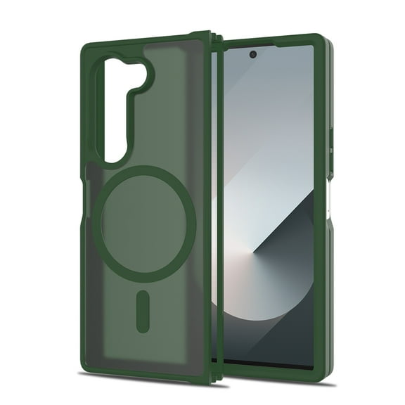 Magnetic for Samsung Galaxy Z Fold 6 Case, Compatible with MagSafe, Military Grade Drop Protection, Ultra Slim Translucent Matte Shockproof Lightweight Phone Cover, Darkgreen