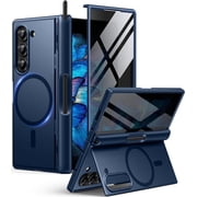 Magnetic for Samsung Galaxy Z Fold 6 Case with Privacy Screen Protector, [Compatible with MagSafe][Anti Spy]Built-in S Pen Holder & Kickstand, Full-Body Shockproof Phone Case for Z Fold 6, Blue
