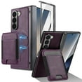 thumbnail image 1 of Magnetic for Samsung Galaxy Z Fold 7 Case with HD Tempered Glass Film,[Compatible with MagSafe][Built-in Detachable 2 in 1 Card Holder][Hinge Protection] PU Leather Shockproof Phone Case,Purple, 1 of 12