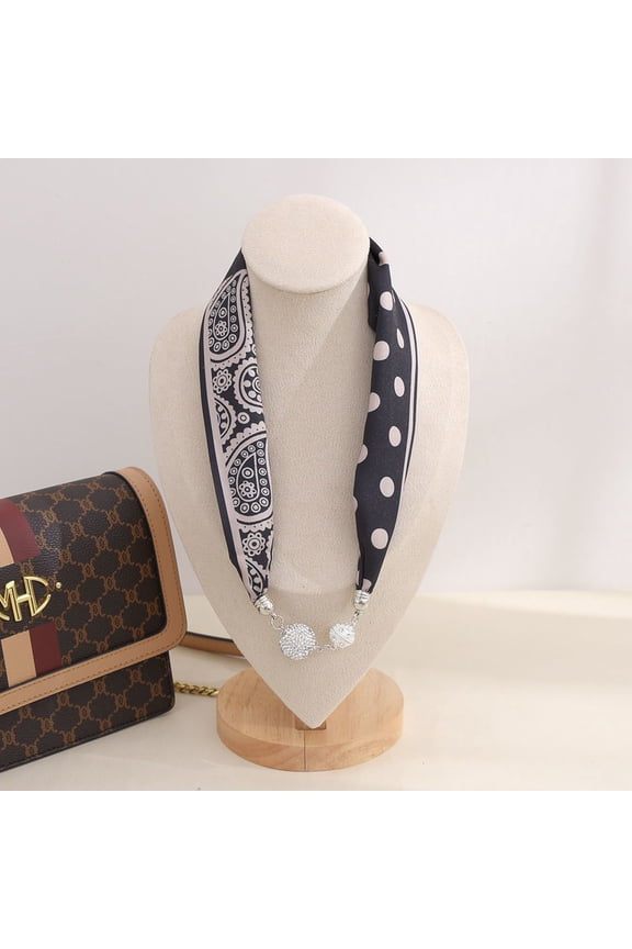 Magnetic Scarf Small Scarf Necklace Buckle Lazy Pendant National Style Neck Chain Clavicle Rhinestone Pearl Women
