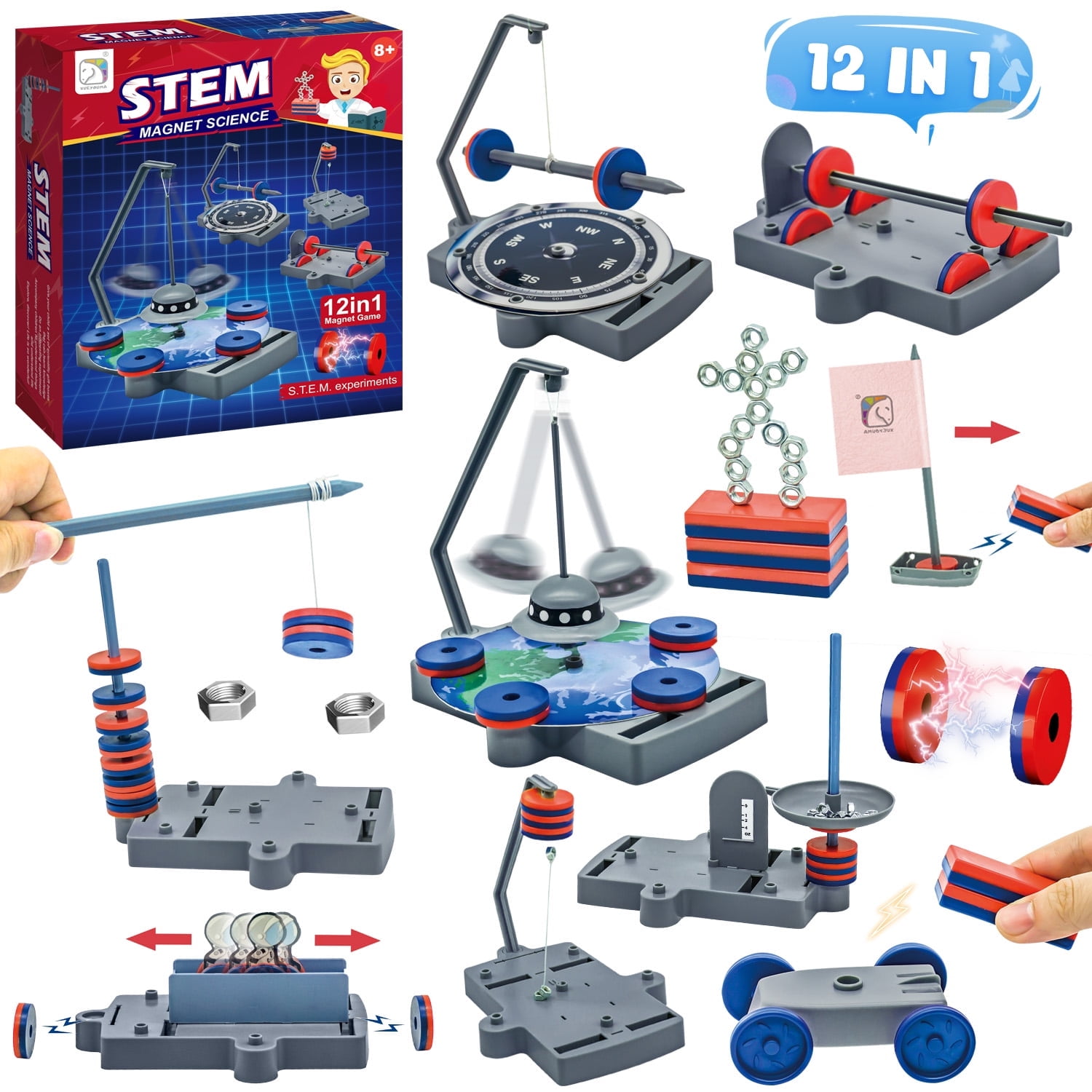 Hot Bee 12 in 1 Magnetic Science Kit for Kids, Anti-gravity Magnetic Levitation Kit, Science Magnetic Toys for Students, Educational Physics Toys Gift for Boys&Girls 6 7 8+