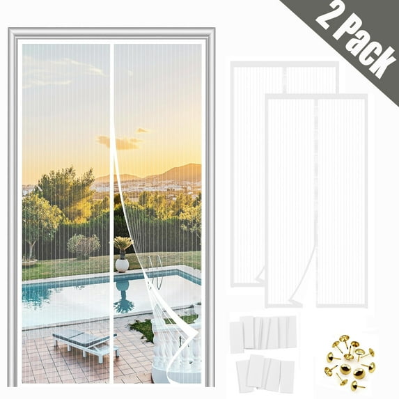 Magnetic Screen Door 2 Pack- Fit for Door Size:37 x 81 Inch, Screen Itself Size:39"x 82", Hands Free Mesh Partition, Auto-off Curtain Keeps Bugs Out, Air Fresh, Pet and Kid Friendly
