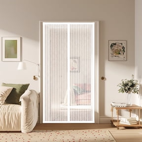 Magnetic Screen Door, 39 x 82 in Self-Closing Mesh Curtain with 18 Magnets, Hands-Free Bug, Fly and Mosquito Screen for Standard Doors, White